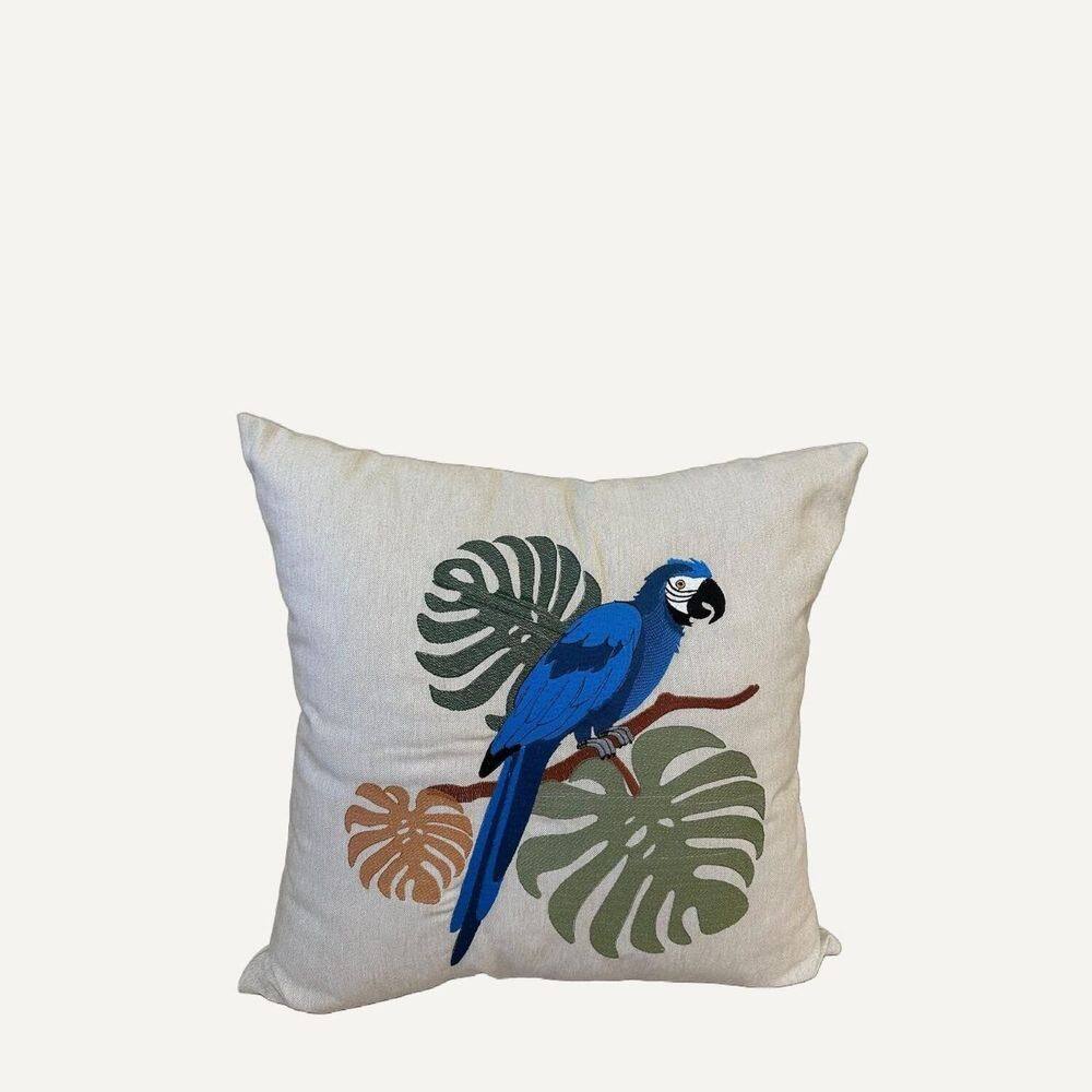 Almofada Linho Estampa Arara 45x45cm. com Enchimento Bege