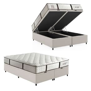 Cama Box Baú Casal King Colchão Molas Ensacadas Gazin Com Pillow Veneza 193x203x71cm Branco / Marrom