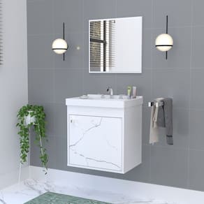 Kit Gabinete Banheiro em Mdf com Espelheira Veneto Branco