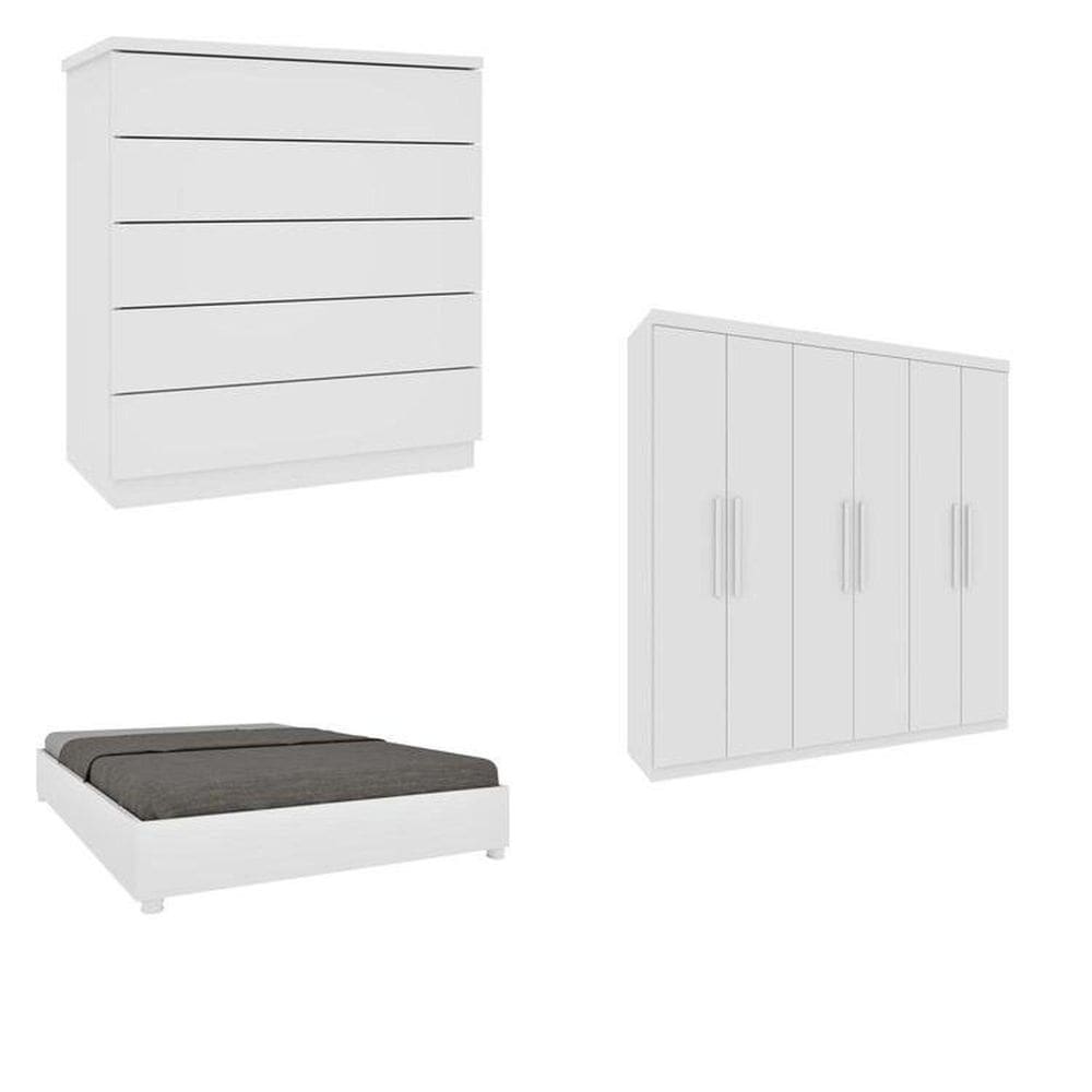 Quarto Casal Completo Guarda-Roupa 6 portas Lima, Cama Monaco e Cômoda Premium Espresso Móveis Neve