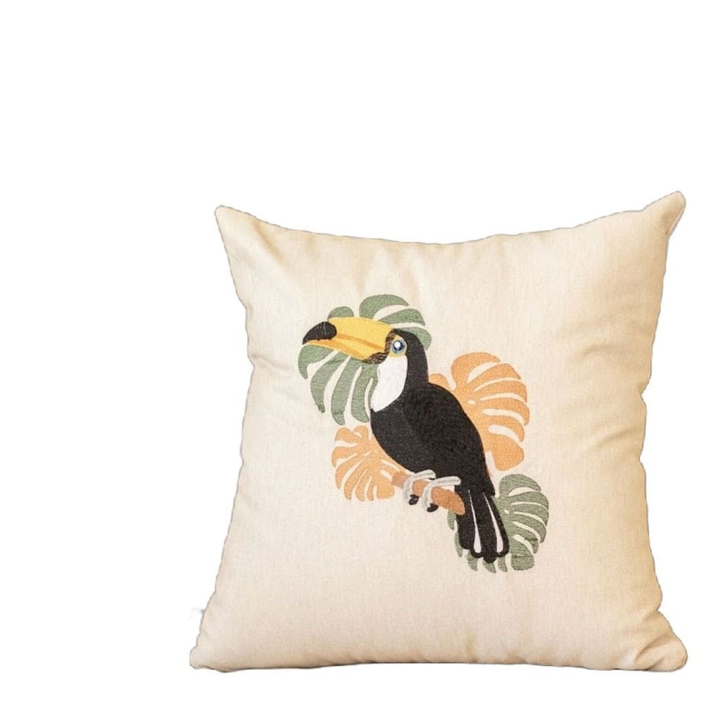 Almofada Linho Estampa Tucano 45x45cm. com Enchimento Bege