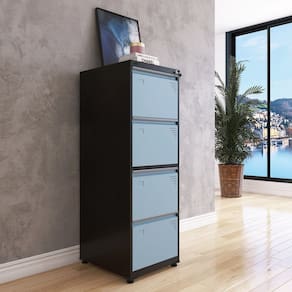 Gaveteiro Arquivo para Escritório em Aço 4 Gavetas Preto/Azul Dali
