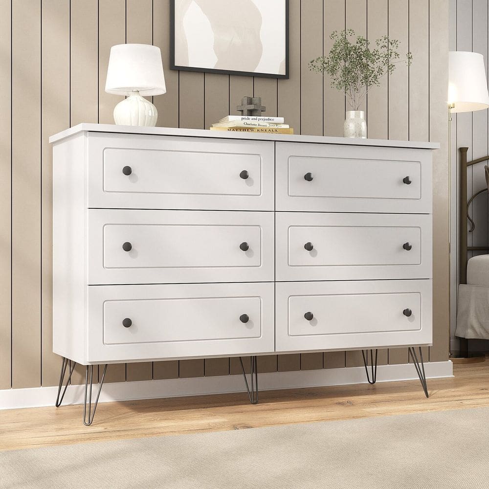 Cômoda para Quarto 6 Gavetas 95x136x43,3 C Fort Branco