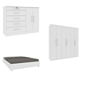Quarto Casal Completo Guarda-Roupa 6 portas Lima, Cama Monaco e Cômoda Istambul Espresso Móveis Neve