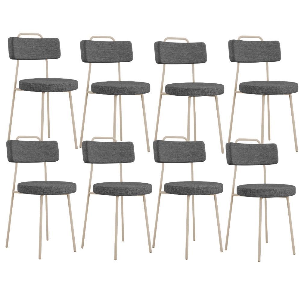 Kit 08 Cadeiras Decorativas Estofada Sala Jantar Barcelona Arena L02 Linho Cinza Escuro - Lyam
