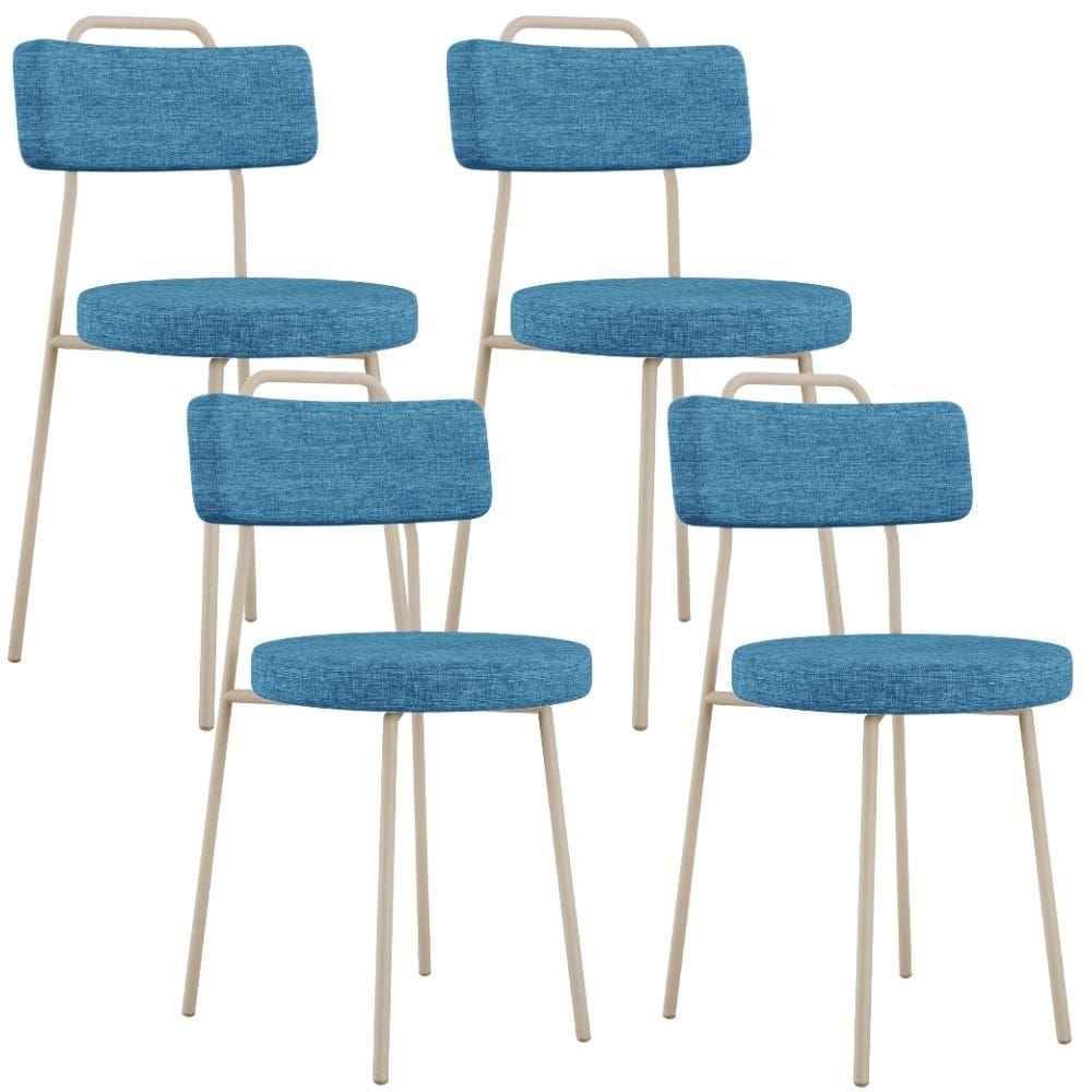 Kit 04 Cadeiras Decorativas Estofada Sala Jantar Barcelona Arena L02 Linho Azul - Lyam