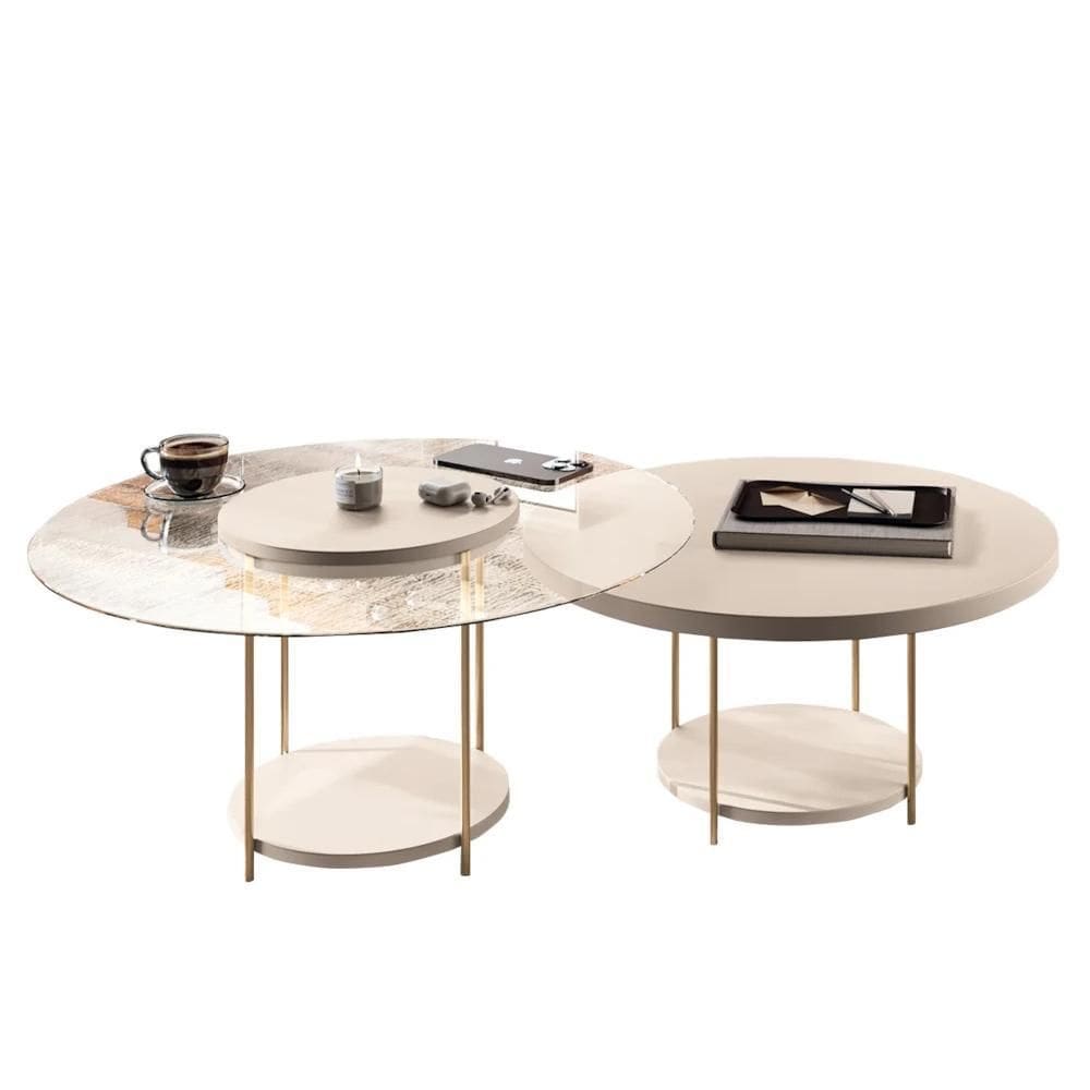 Conjunto de Mesas de Centro Sky com Tampo de Vidro e em MDF - HB Móveis