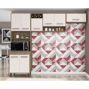 Cozinha Compacta 3 Peças 8 Portas Barcelona - Carvalho OAK/Off White Poliman