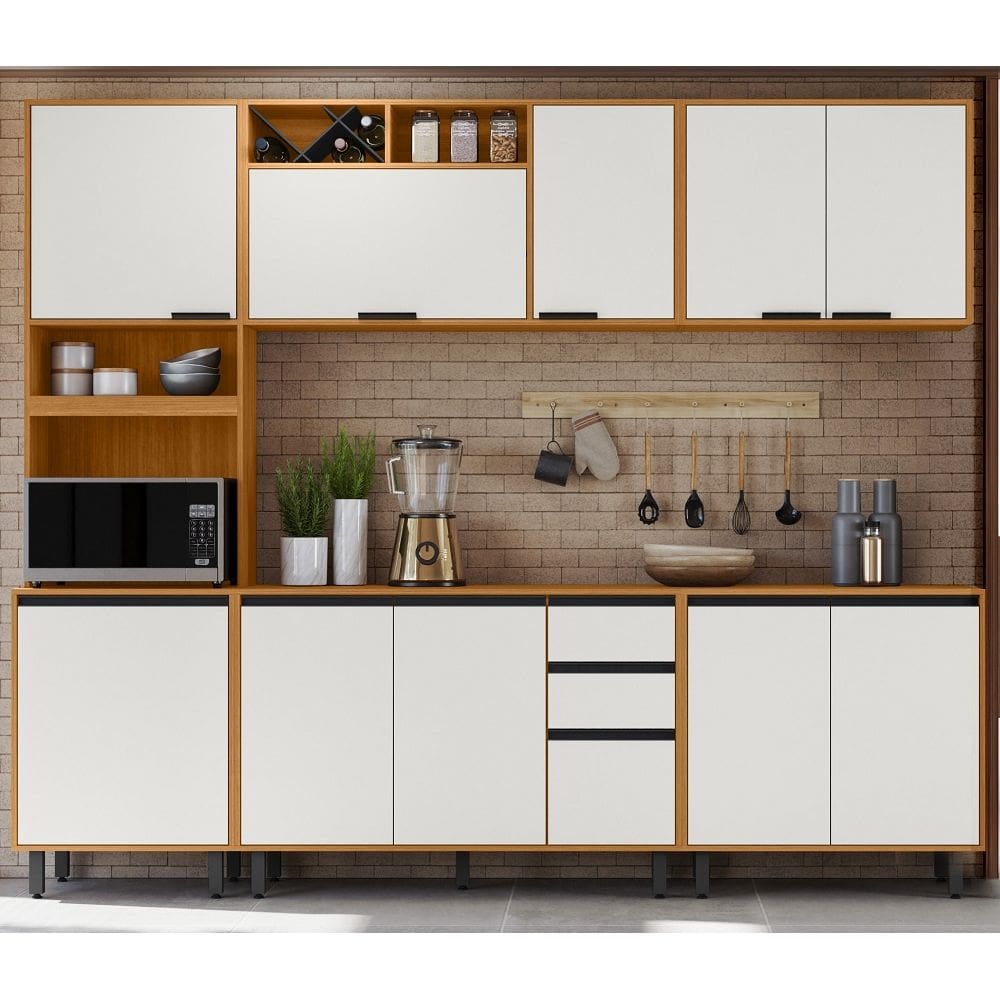 Armário de Cozinha Modulado Ravena com Nicho microondas/forno - Freijó UV/Off Acetindo Poliman