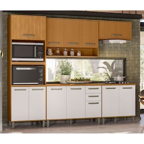 Cozinha Modulada Criare Completa 5 Peças - Freijó/Ripado/ Off Acetinado Poliman