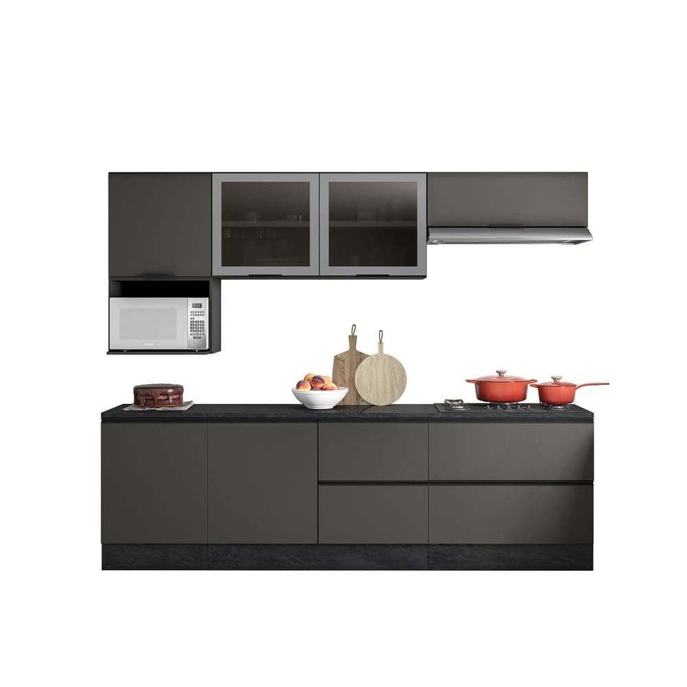 Jogo de Cozinha Etna com Balcão p/Cooktop 4 e 5 Bocas e Nicho p/ Microondas - Grafite Poliman