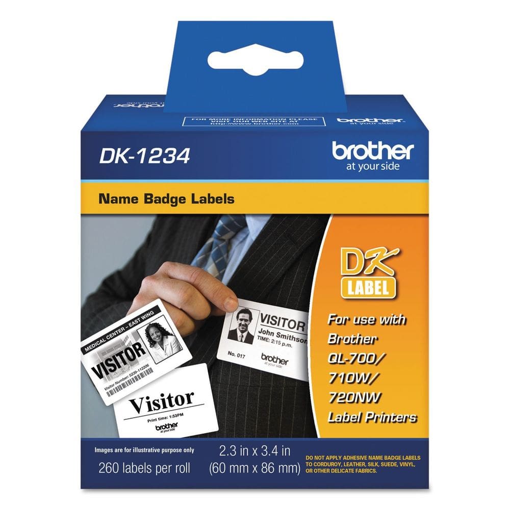 Crachá adesivo, etiquetas de papel branco, Brother DK-1234