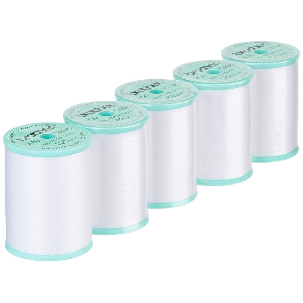 Linha de bordar Brother EBTPE, 90 pesos, branca, pacote com 5