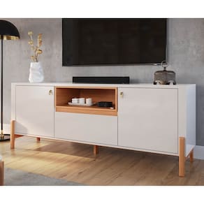 Rack Gliss para TV até 75 polegadas 2 Portas 1 Gaveta Off White/Jequitibá - Lukaliam