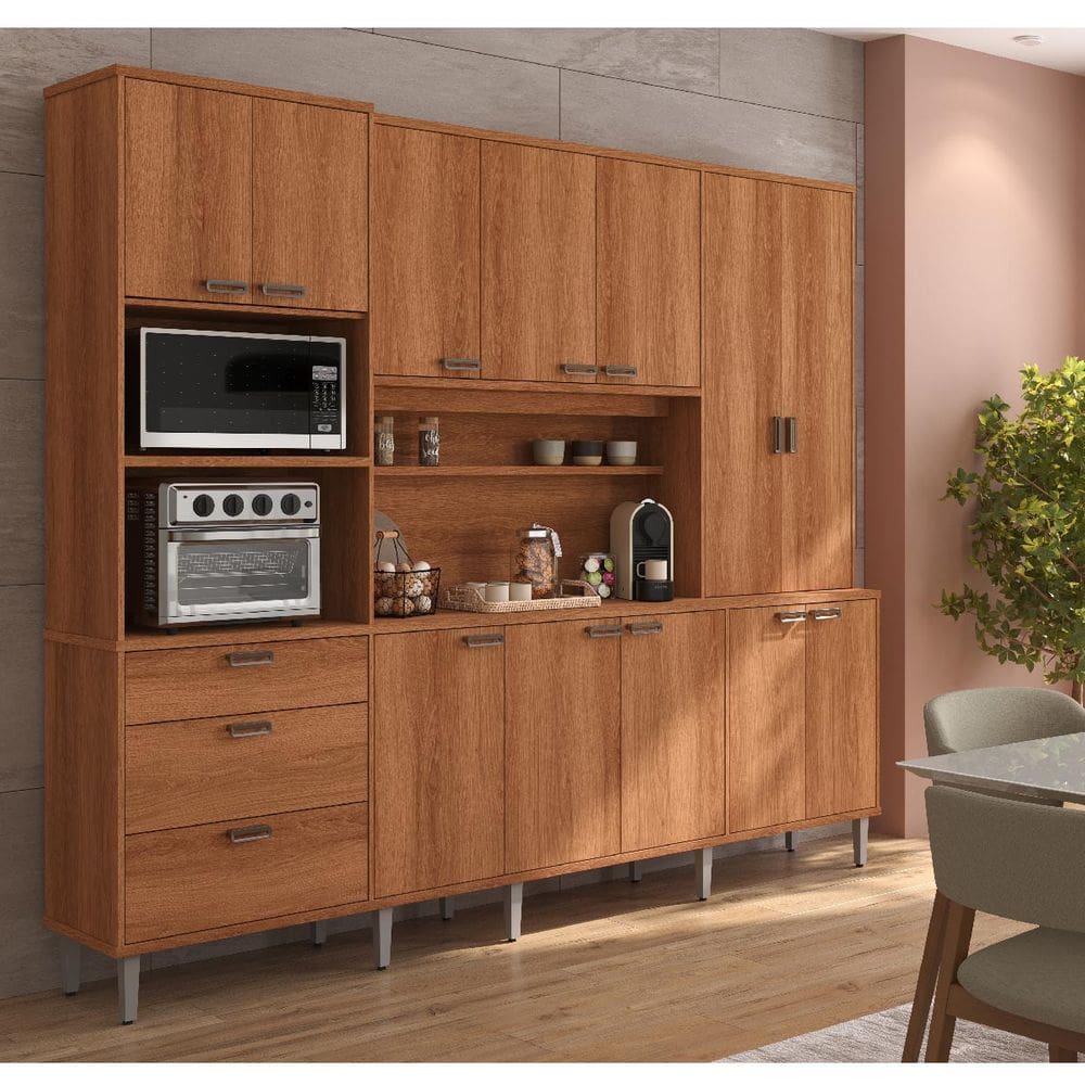 Armário de Cozinha Pulse 12 Portas 3 Gavetas Jequitibá - Lukaliam