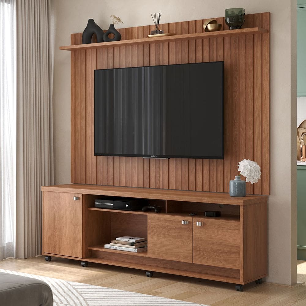 Rack com Painel Dallas para TV até 75 polegadas 3 Portas e Rodízios Jequitibá - Lukaliam