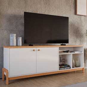 Rack Sunny para TV até 75 polegadas 2 Portas Off White/Jequitibá - Lukaliam