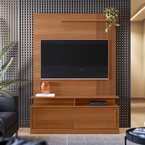 Estante Home Chicago para TV até 60 Polegadas 2 Portas Correr Prateleira e Rodízio Jequitibá - Lukaliam