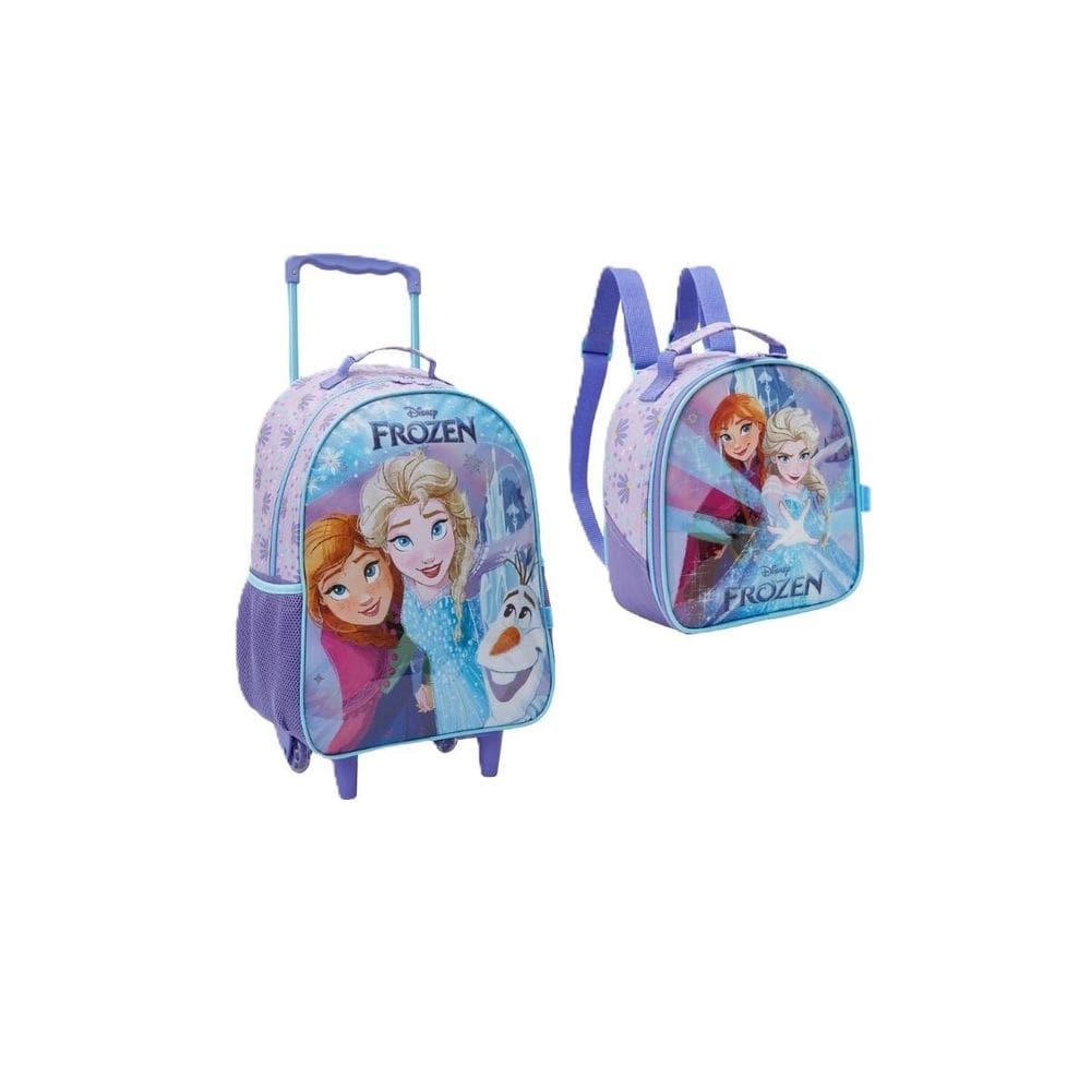 Kit Mochila Com Carrinho E Rodas Lancheira Térmica Frozen