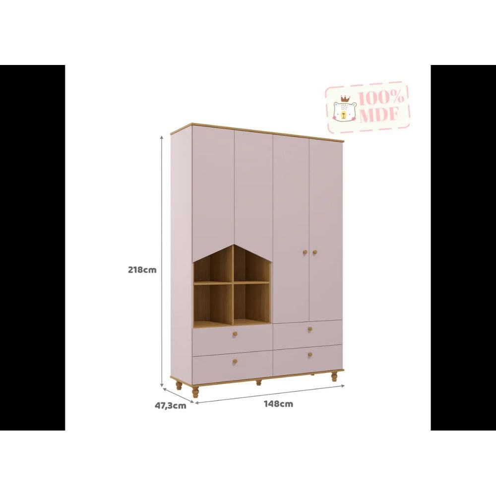 Guarda Roupa Infantil Permobili Casinha 04 portas MDF