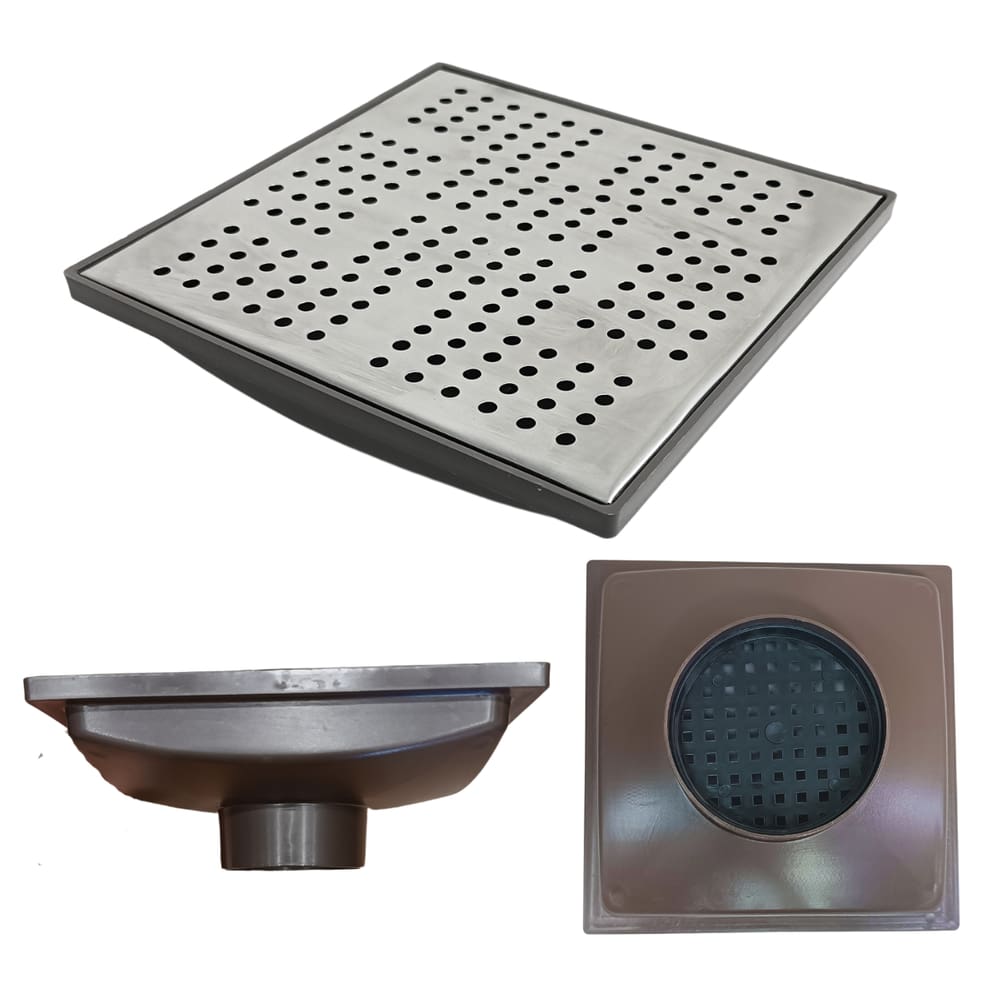 Ralo Quintal 20x20 Inox Espelhado Coletor Marrom Saída 75mm