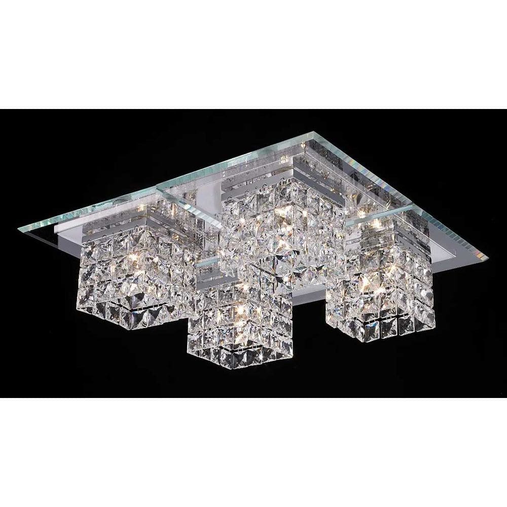 Plafon Quadrado Cromado com Cristais Transparente 40cm 4G9 PL-001/4.40 Mais Luz