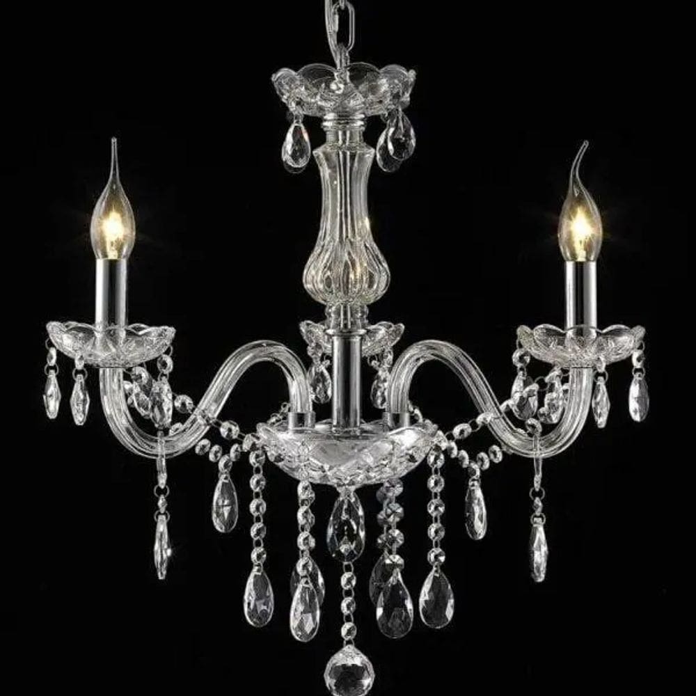 Lustre 3 Braços Cristais Transparente 52cm 3E14 LU-016/3.52 Mais Luz