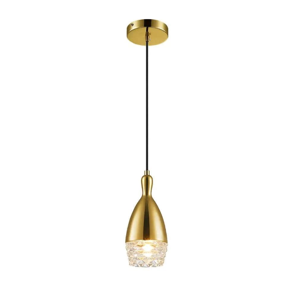 Pendente Dourado Vidro Transparente 23cm 1G9 PE-039/1 Mais Luz
