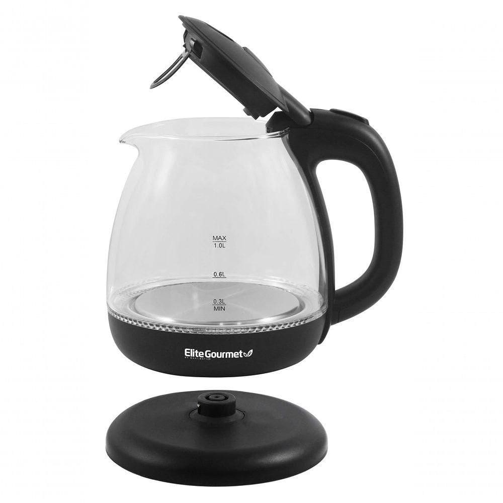 Elite Gourmet Chaleira Elétrica 1l De Vidro Com Base Sem Fio E Led Azul Preto