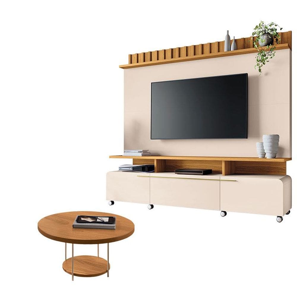 Estante Home Theater Artís Off White Cinamomo e Mesa de Centro Sky Cinamomo - HB Móveis