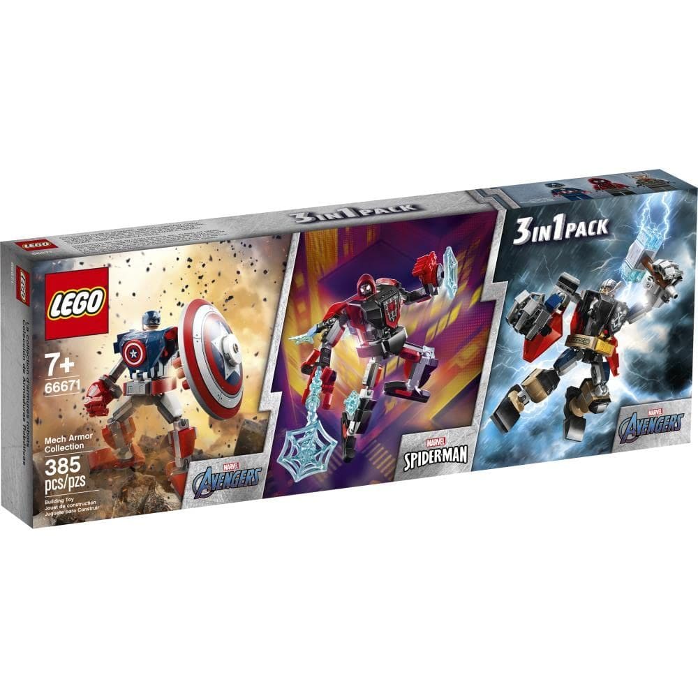 Pacote triplo Lego Super Heroes Marvel com Thor, Capitão e Homem-Aranha