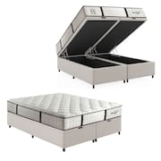 Cama Box Baú Casal Queen Colchão Molas Ensacadas Gazin Com Pillow Veneza 158x198x71cm Branco/Marrom