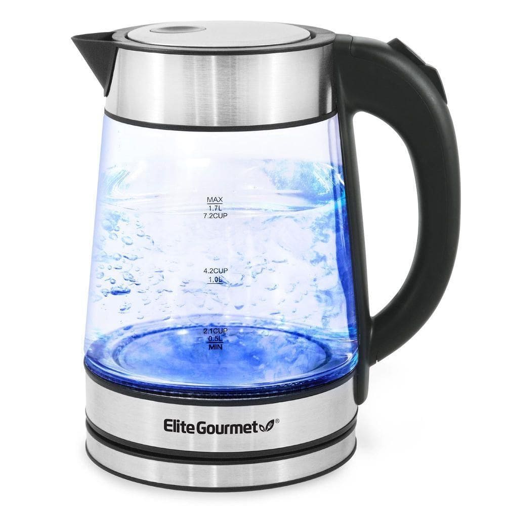 Elite Gourmet Chaleira Elétrica De Vidro Sem Fio 1.7l Com Led Azul Inox