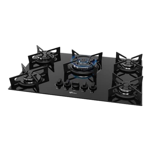 imagem-Cooktop a Gás Fischer 5 Bocas Fit Line Tripla Chama Trempe Iron Preto Bivolt