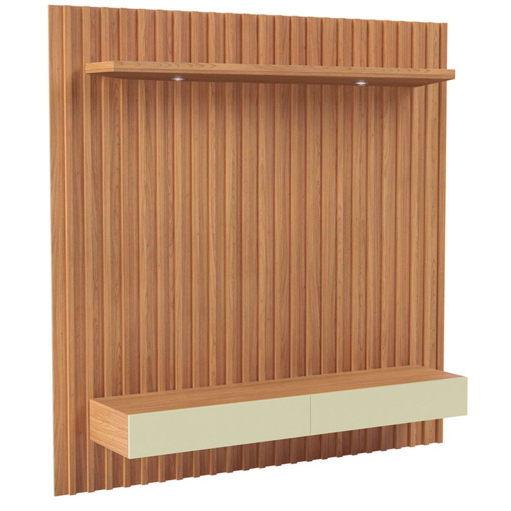 Painel Ripado Para TV 65 Pol com LED 2 Gavetas 183cm Baraka D03 Freijó Off White - Lyam Decor