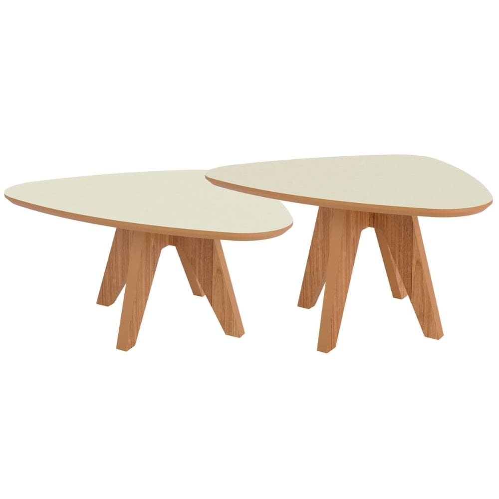 Kit 02 Mesas de Centro Para Sala de Estar Orgânica Selly D03 Off White Freijó - Lyam Decor