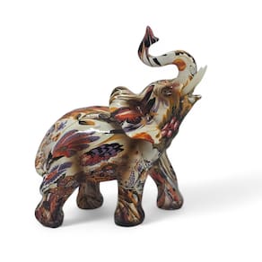 Elefante Branco com Detalhes de Flores Coloridas 14 cm