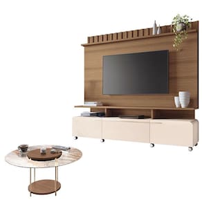 Estante Home Theater Artís Off White Castanho e Mesa de Centro Sky com Tampo de Vidro Castanho - HB Móveis