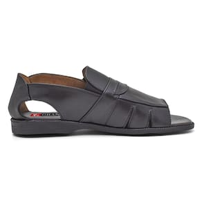Sandália Masculina Rasteira Ortopédica Couro Preto Confort