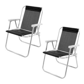Kit 2 Cadeira de Praia Alta Alumínio Lazy Sannet Preto - 023507 Belfix