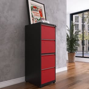 Gaveteiro Arquivo para Escritório em Aço 4 Gavetas Preto/Vermelho