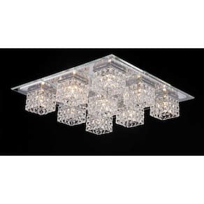 Plafon Quadrado Cromado com Cristais Transparente 60cm 9G9 PL-001/9.60 Mais Luz