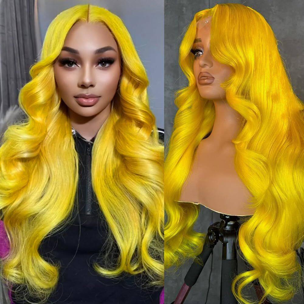 Peruca Avolo Yellow Human Hair 66 cm Body Wave HD Lace 13x4 Front