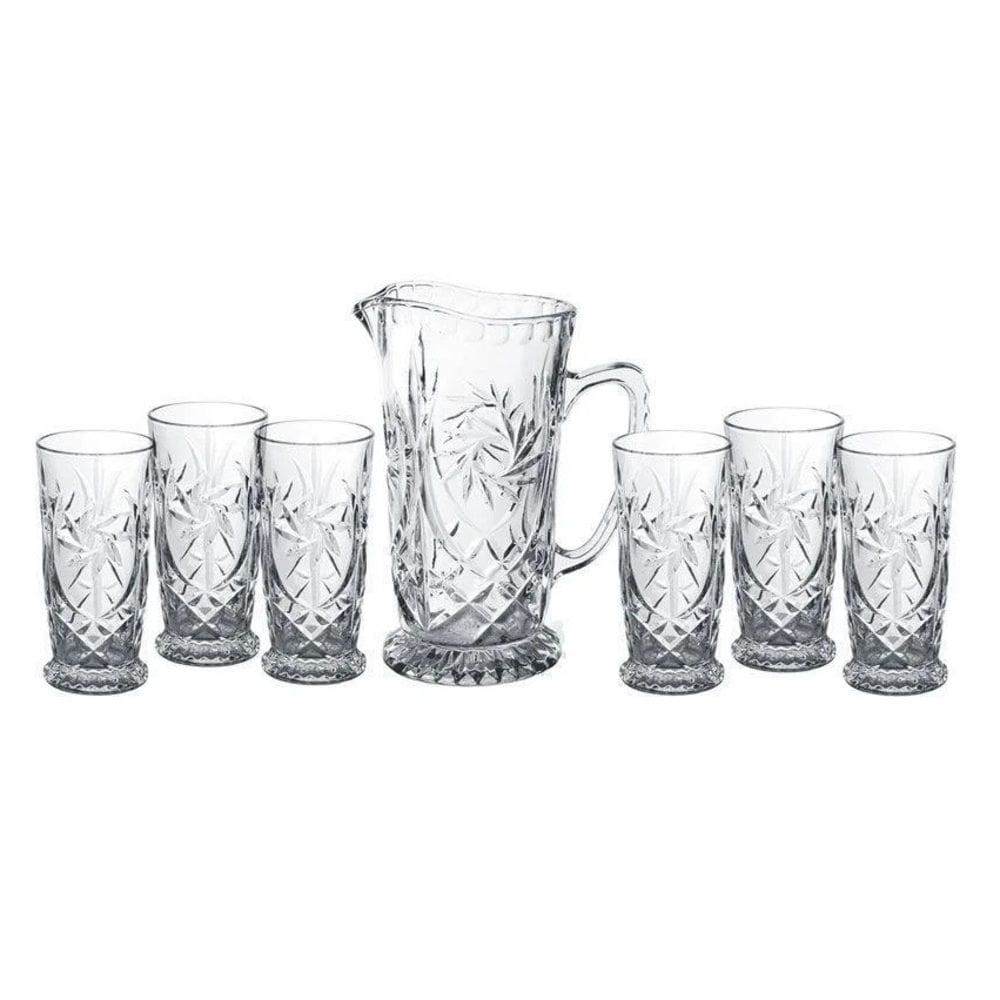 Cj Jarra 1,2 Litros C/6 Copos Altos 300ml de Cristal Prima Transparente Lyor