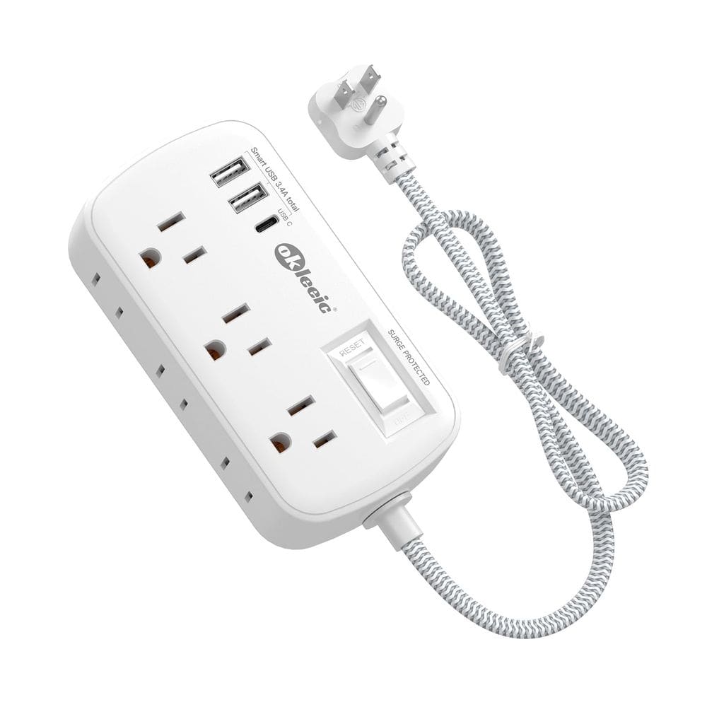 Cabo de extensão Power Strip Surge Protector de 3 pés com 6 tomadas, 3 USB