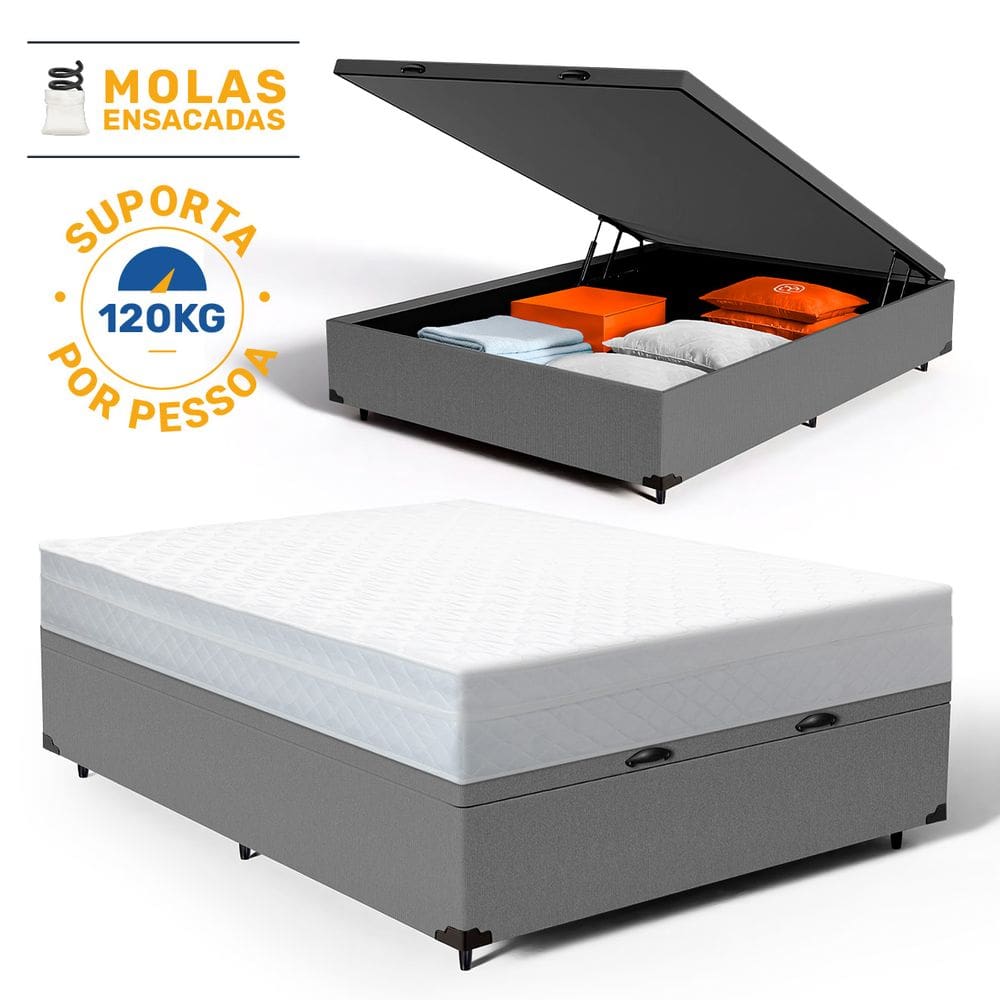 Cama Box Baú com Colchão de Molas Ensacadas Classic Maxx White Casal 138cm