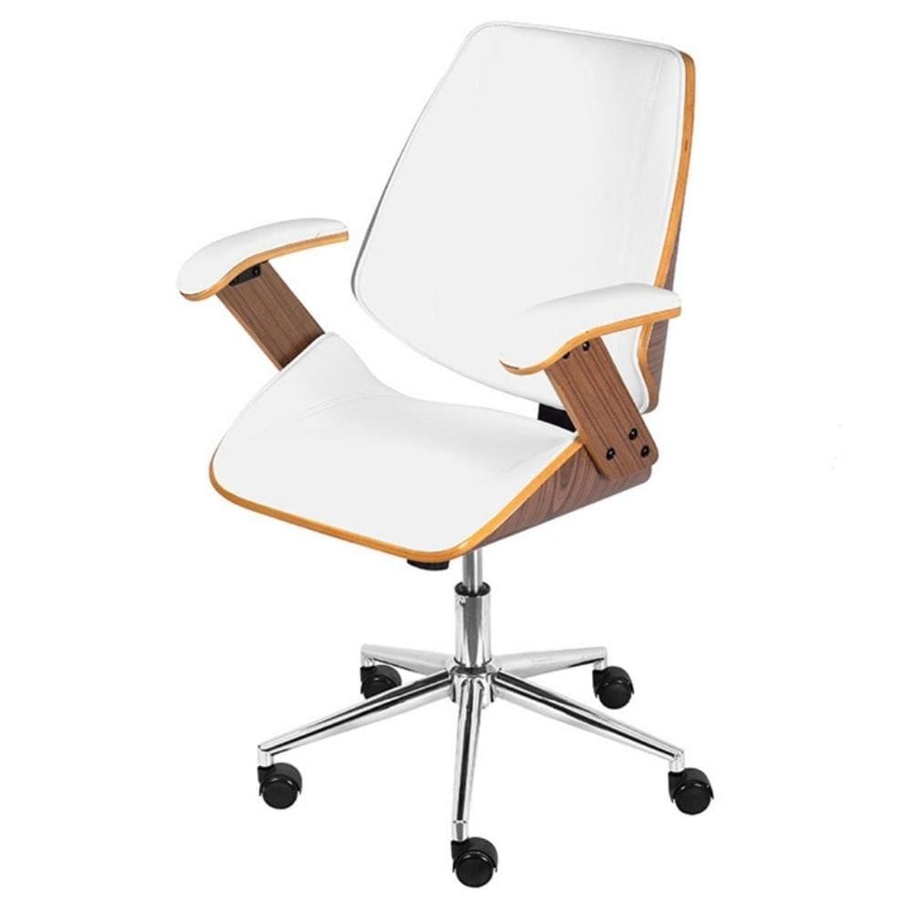 Cadeira Giratória Baixa Bergen Lisboa Or Design Estrutura Madeira Revestida em PU Branca Base Rodízi