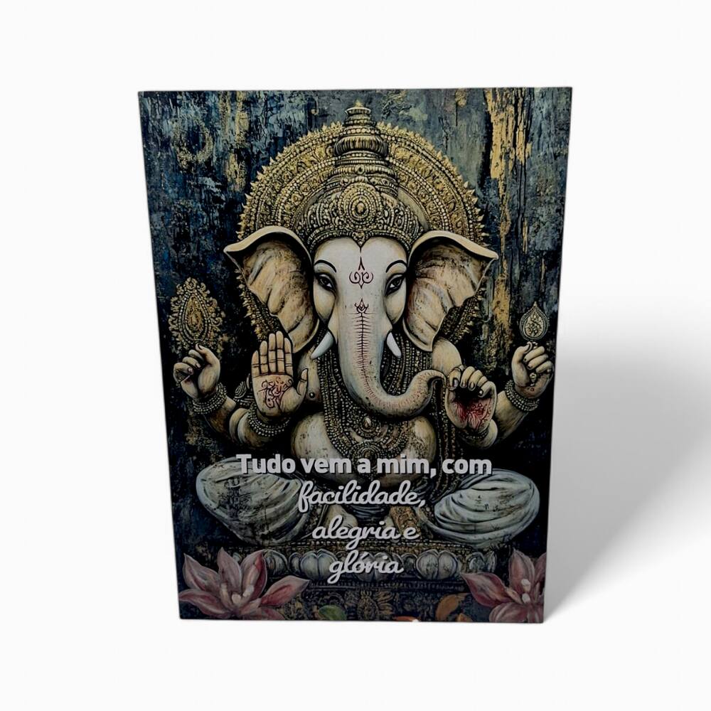 Placa Decorativa Ganesha Floral Mdf com Fita DuplaFace 27 cm