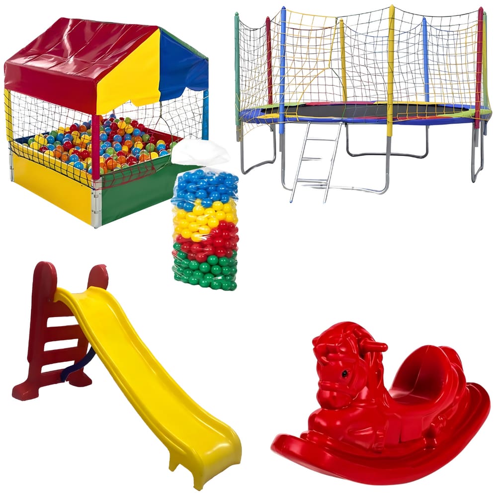 Cama Elástica 3,05m Piscina de Bolinha 1,00m c/ 500 Bolinhas Escorregador Médio Gangorra 1 Lugar