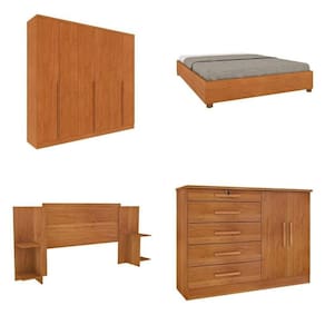 Quarto Casal Completo Guarda-Roupa 6 portas Londres Cama Mônaco com Cabeceira Cômoda Istambul Espresso Móveis Cinamomo